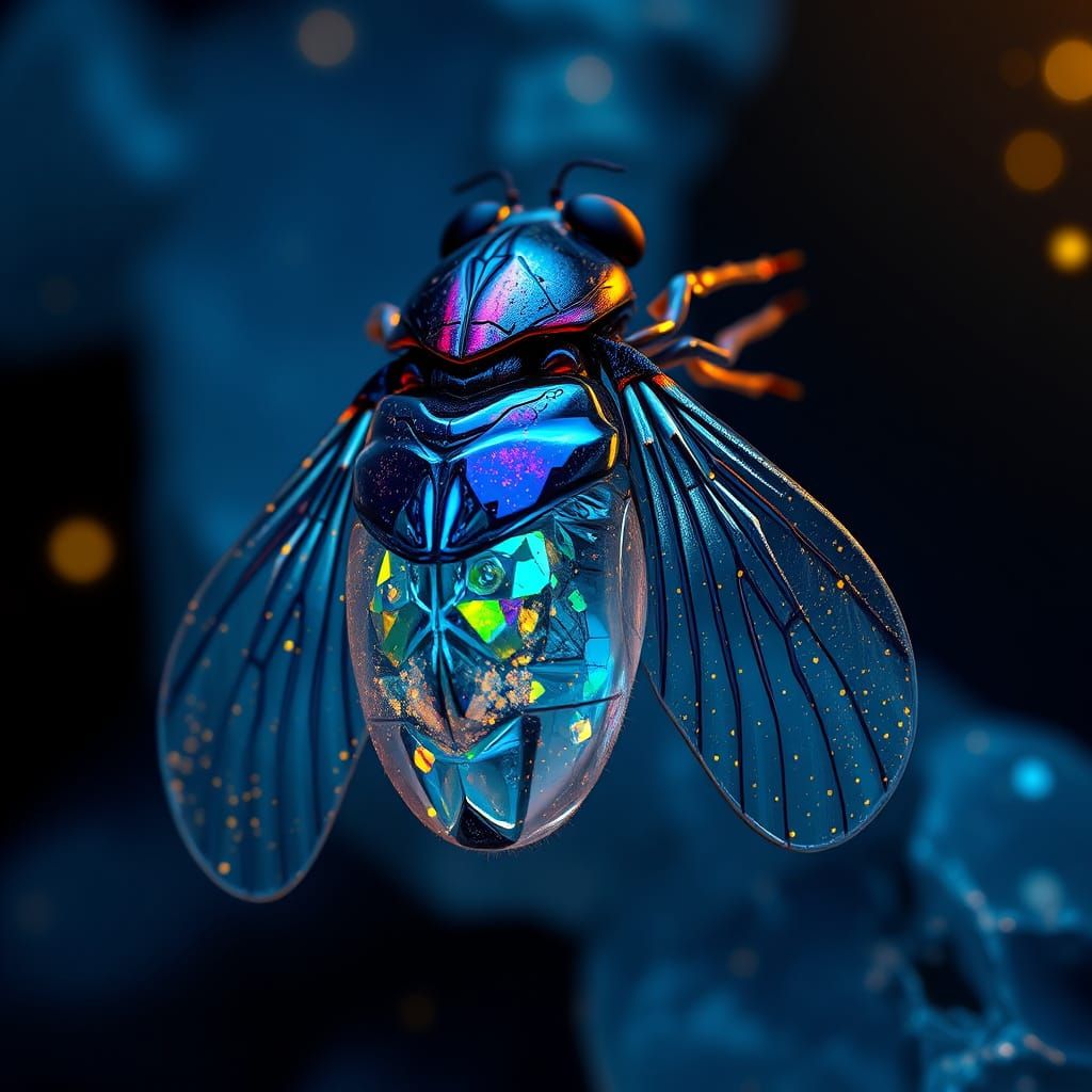 Crystal Opal Bluebottle Fly with Visible Internal Organs