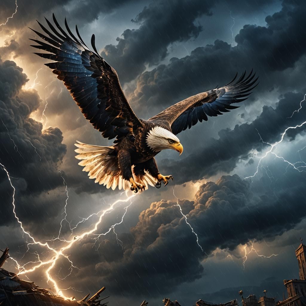 Eagle Soaring Through Stormy Sky: Fantasy Concept Art