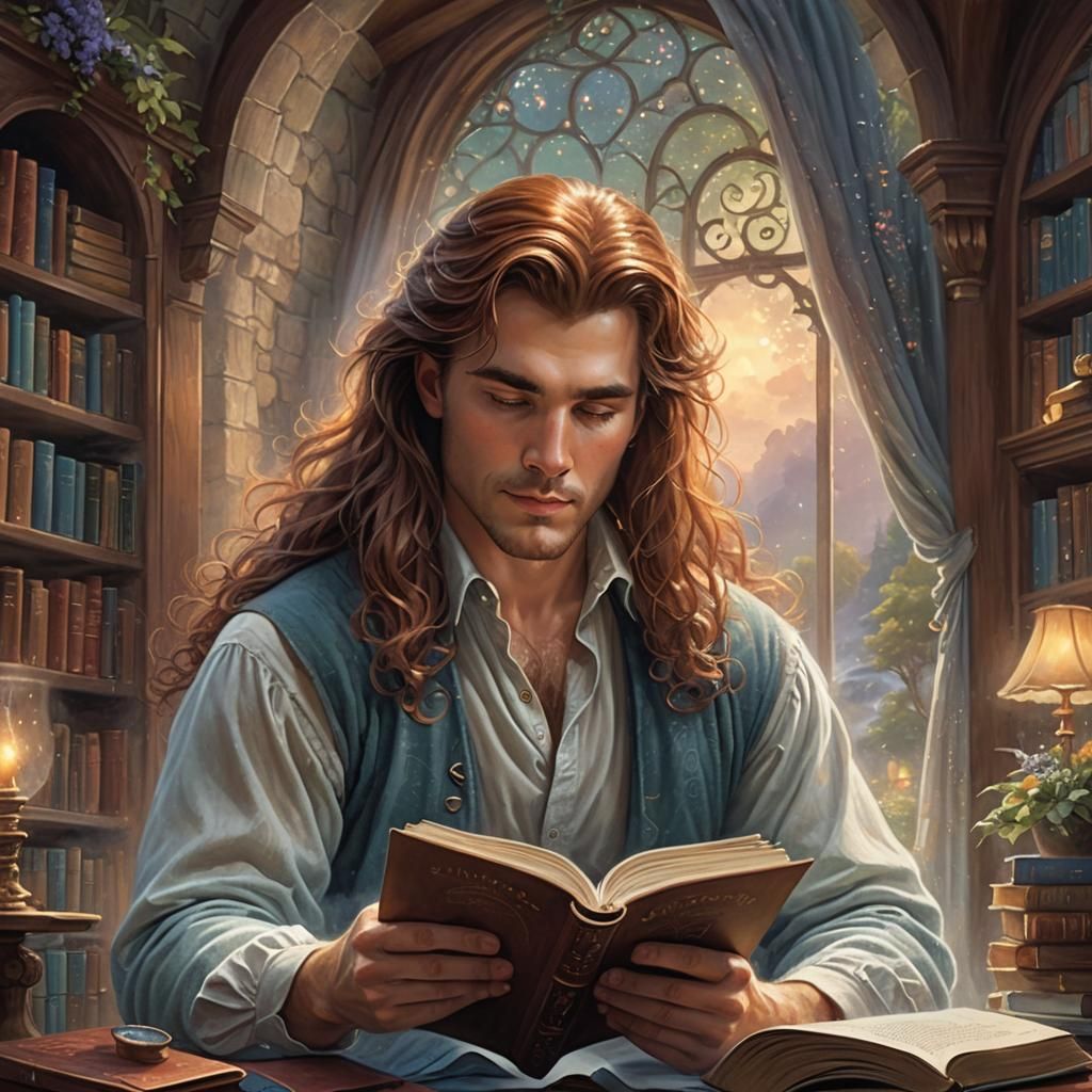 Man Reading in Book Nook: Romance Novel Cover