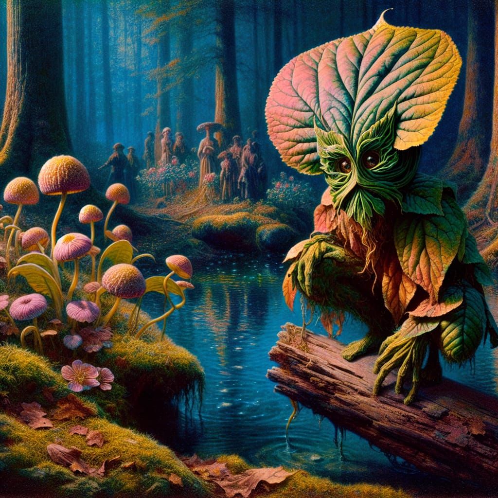 Whimsical Alien Encounter in a Forest Sanctuary