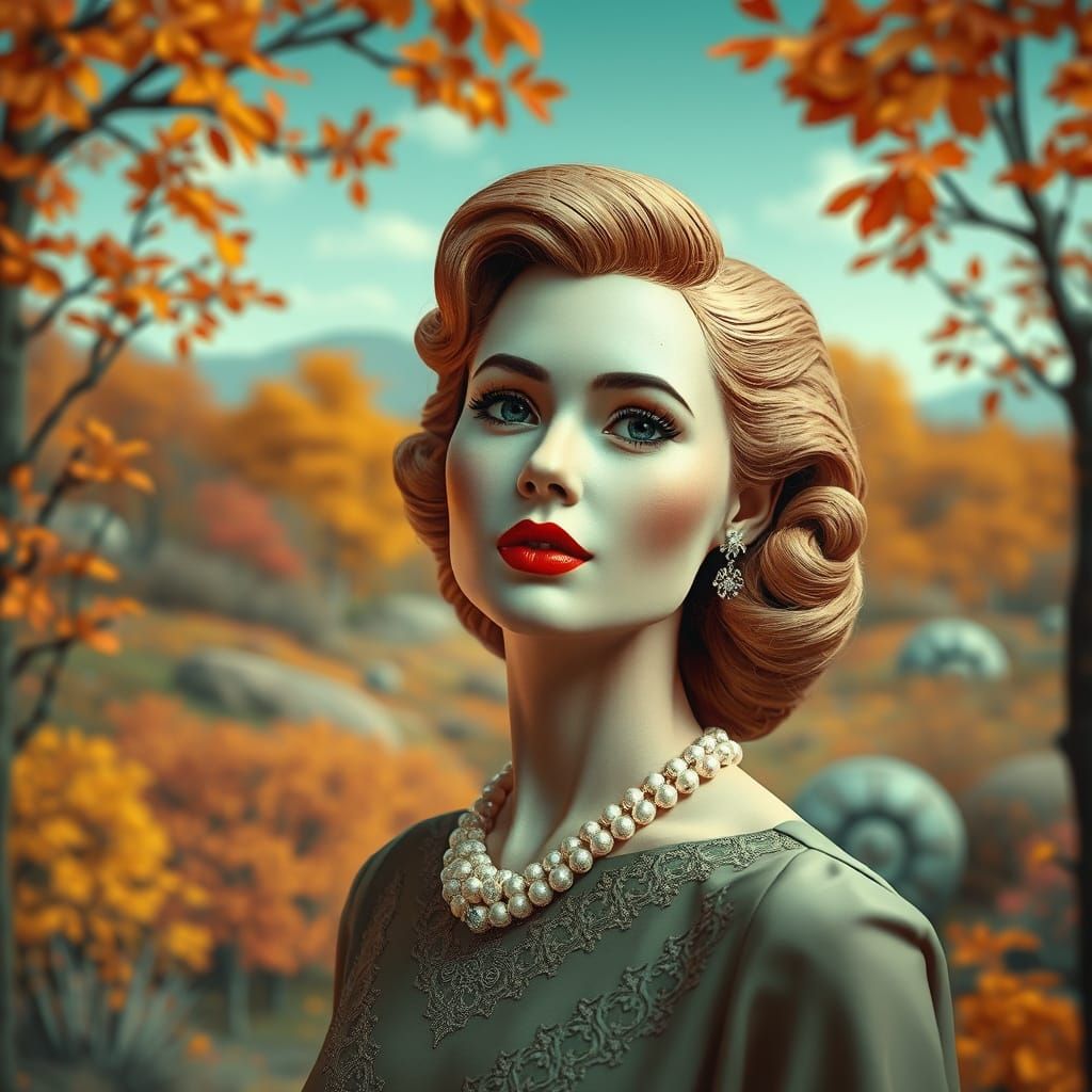 Faberge Face in Autumnal Landscape, Cel-Shaded Style