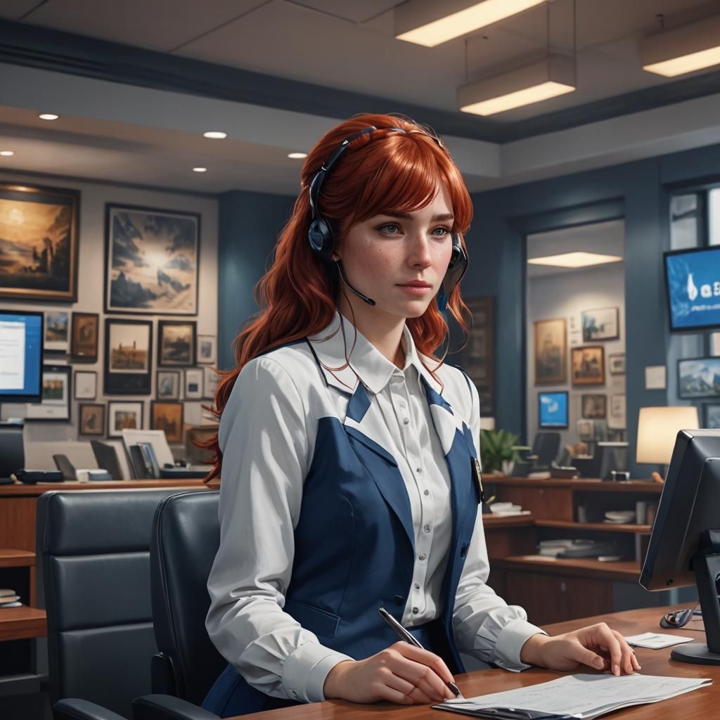 Receptionist with Red Hair: Fantasy Concept Art