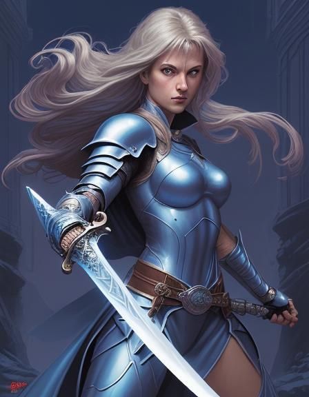 Female Knight with Magical Sword in Comic Book Style