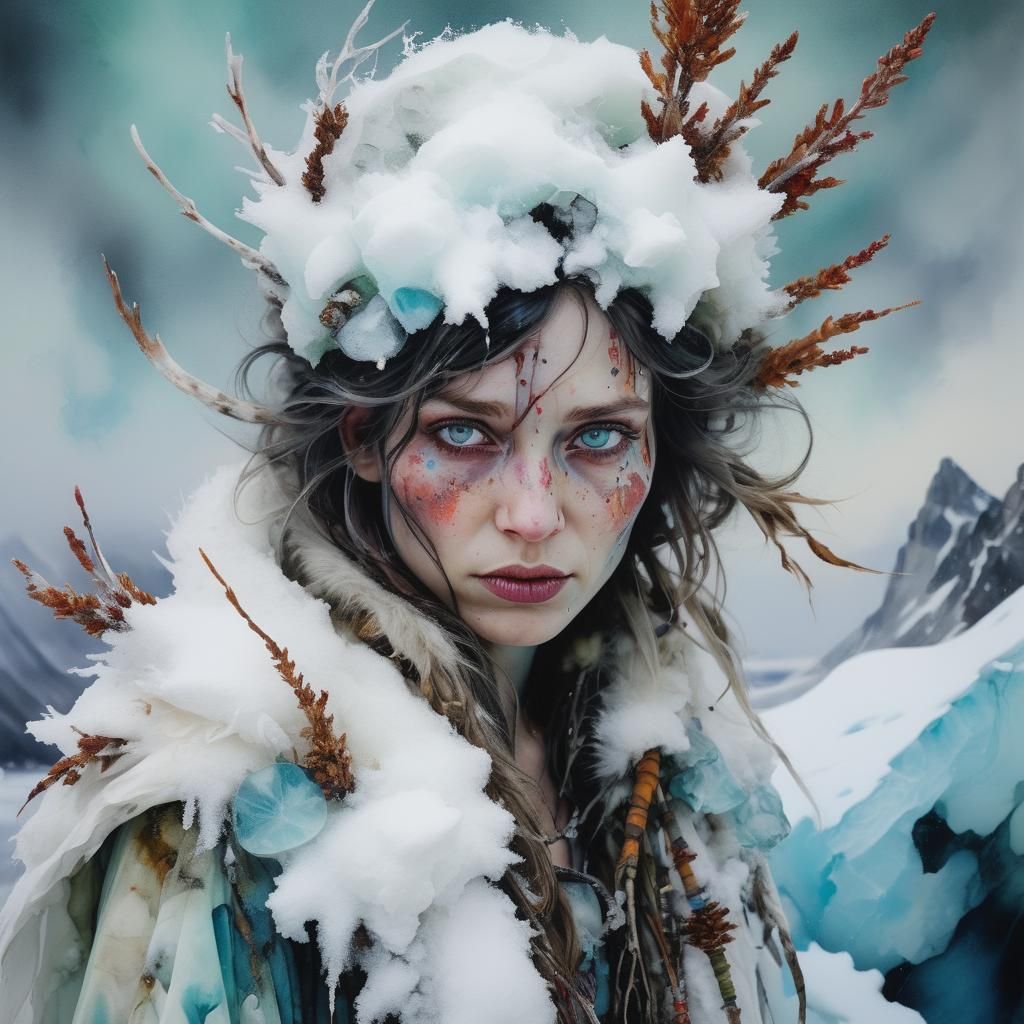 Witch Doctor in Arctic Wasteland, Alcohol Ink Style