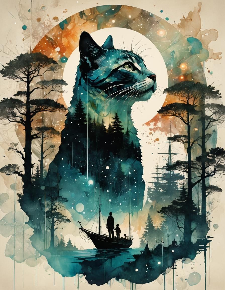 Galaxy Meets World in Double Exposure Art