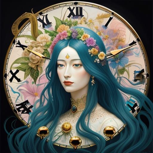 Surreal Goddess Portrait Surrounded by Ethereal Flowers