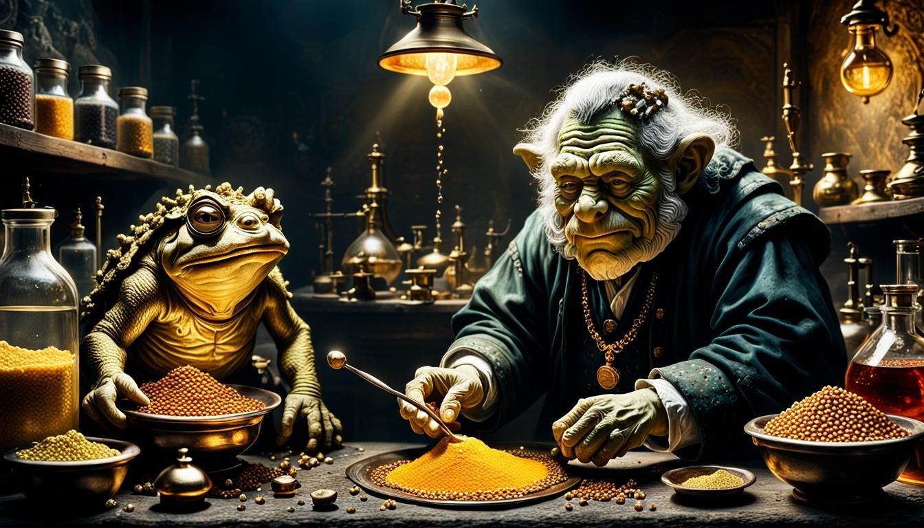 Troll alchemist obtains gold from toad caviar