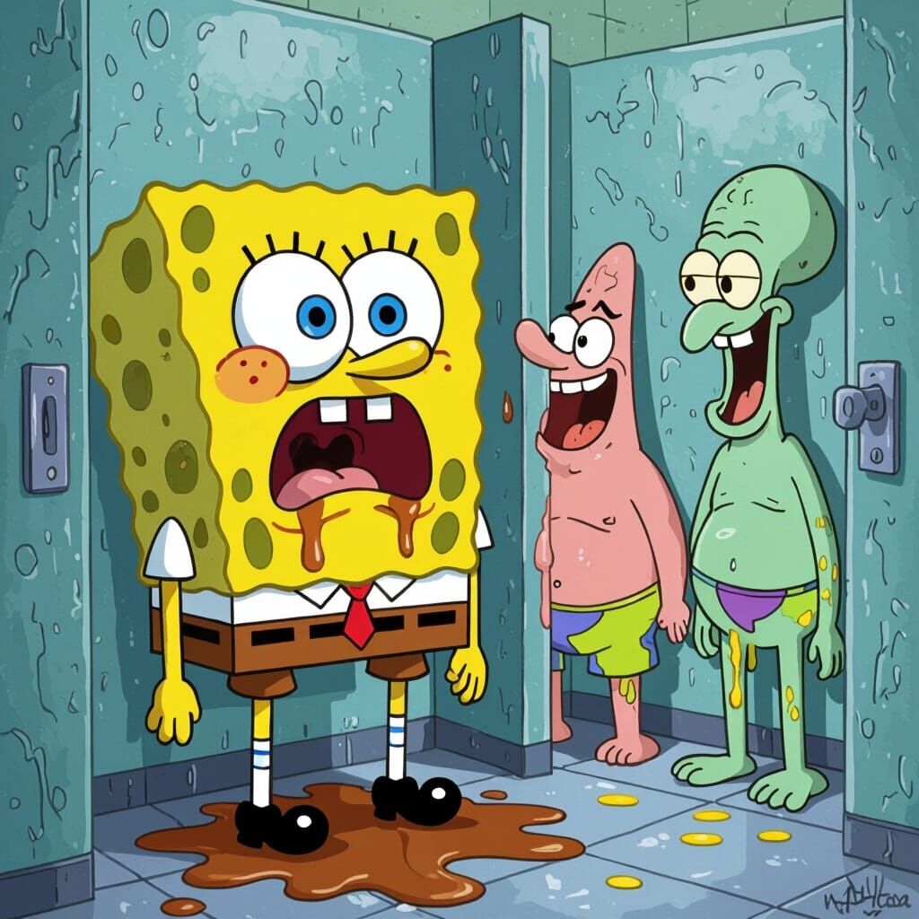 SpongeBob Chaos: Bathroom Comedy in Cartoon Style