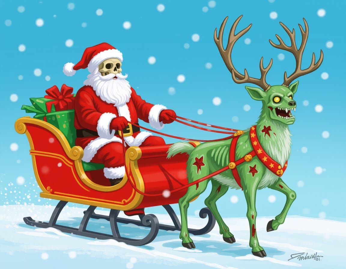 Skeleton Santa and Zombie Reindeer Sleigh Ride
