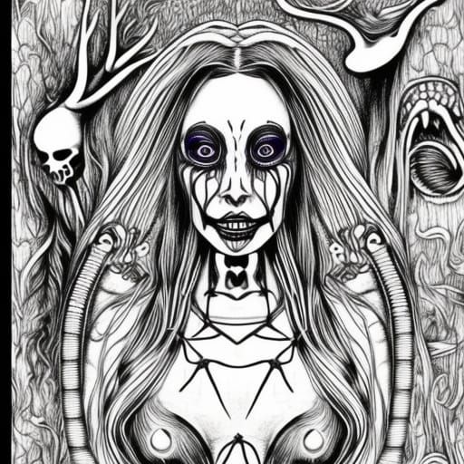 Creepy Witch: a Horror Coloring Page in Line Art