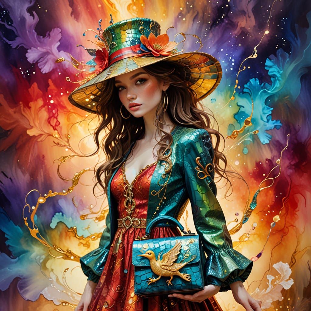 Punk Crocodile Fashionista in Surreal Space