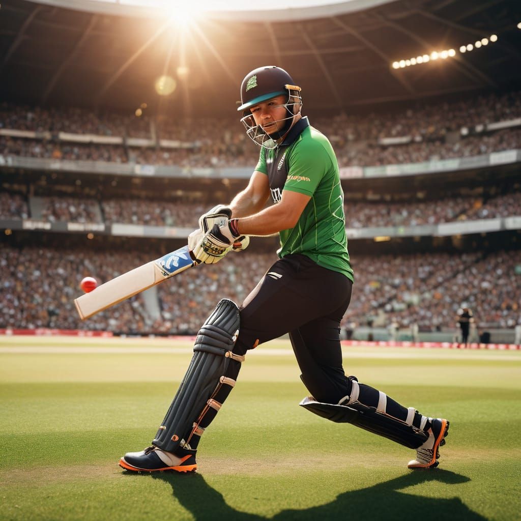Vibrant Cricket Stadium Scene in Dynamic Digital Art