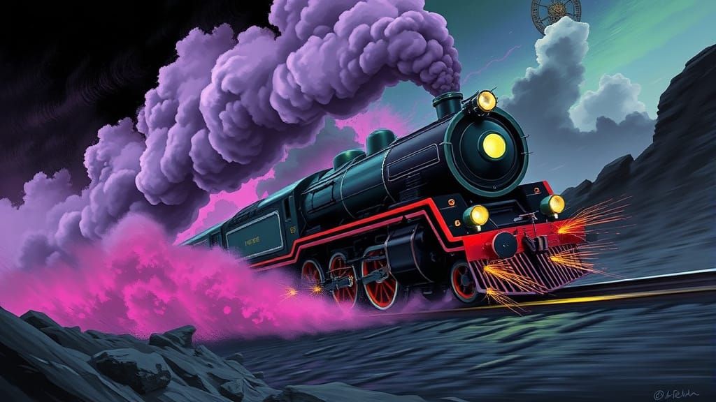 Futuristic Train Rushes Through Ethereal Landscape