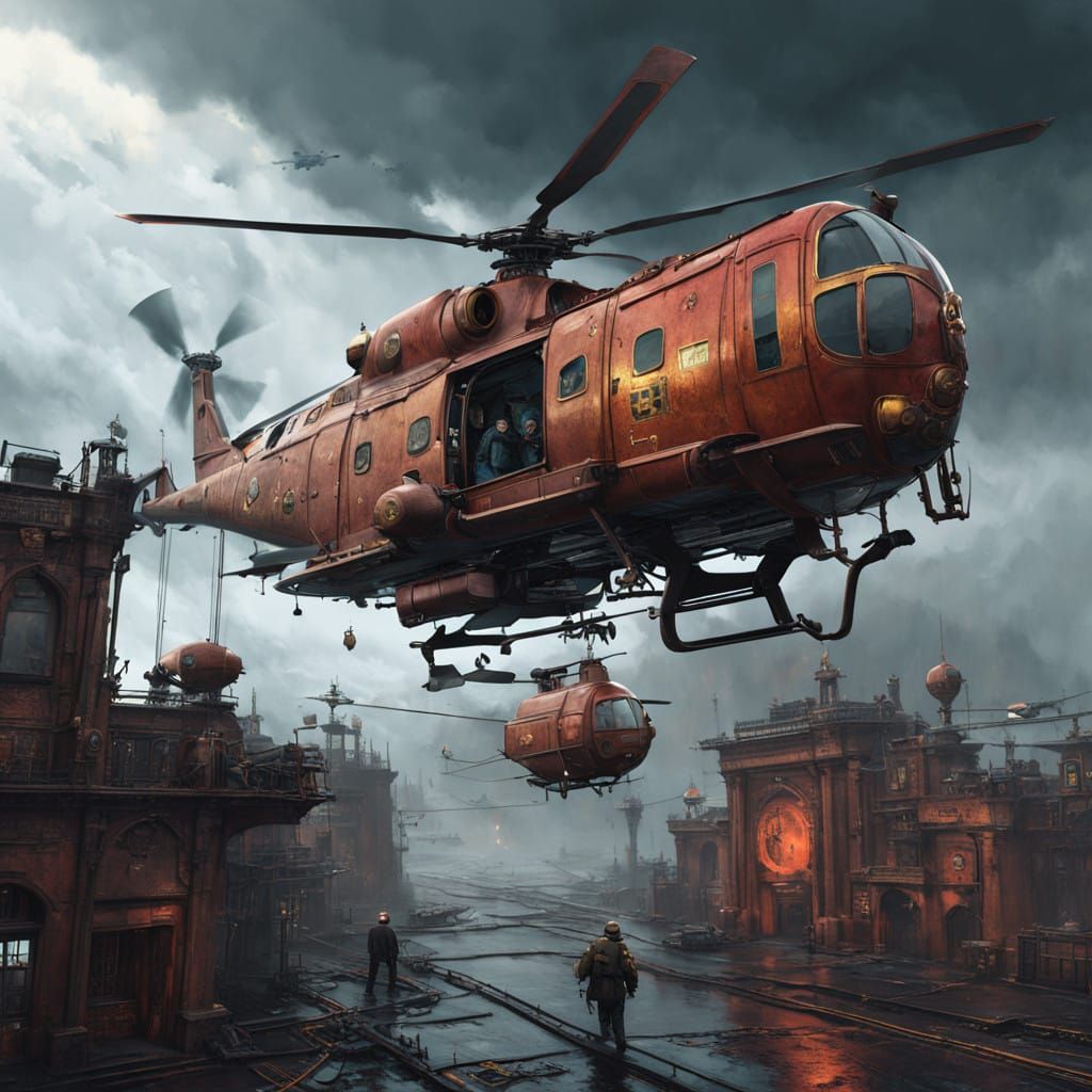 Steam-Powered Helicopter Soars Through Turbulent Stormy Sky