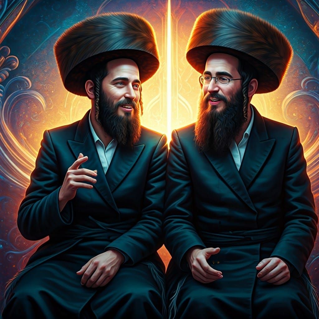 Hasidic Men in Lively Torah Debate: Fantasy Concept Art