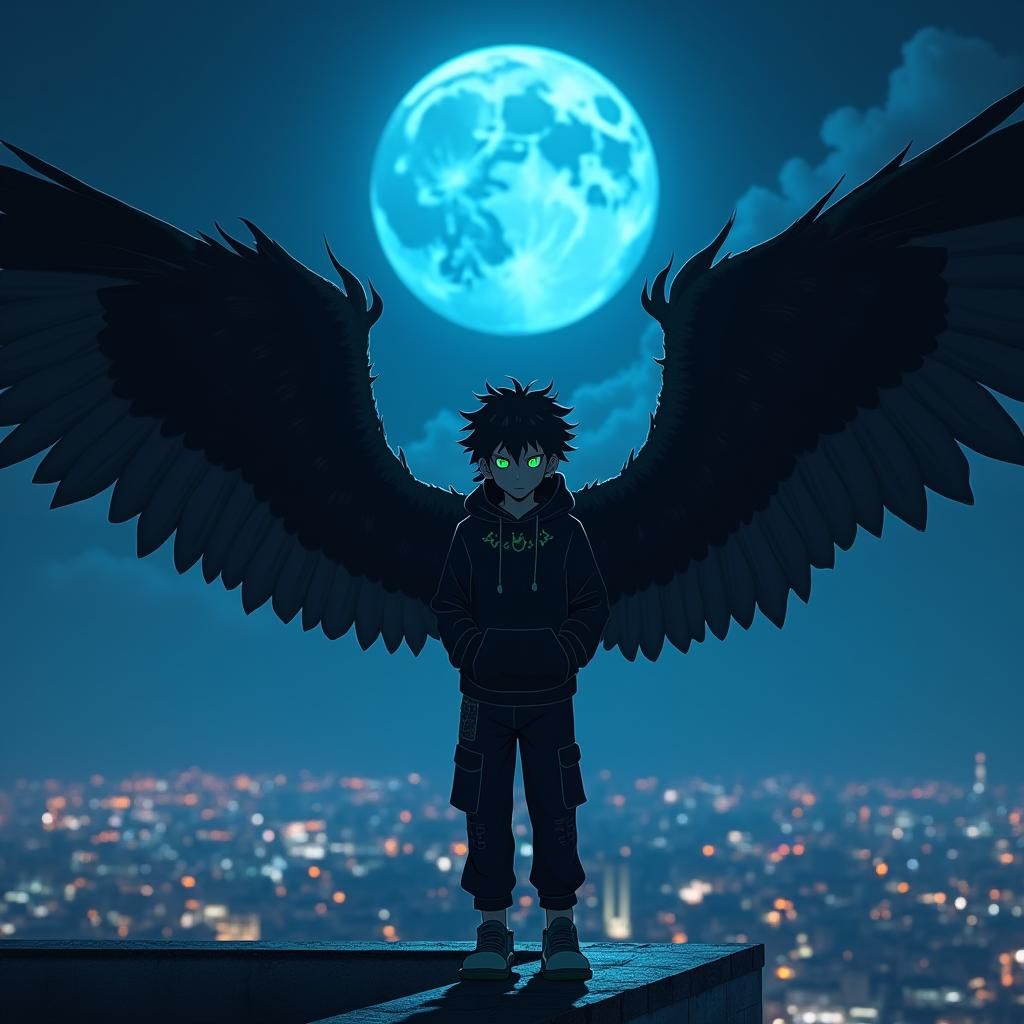 Anime Izuku Midoriya with Feathered Wings