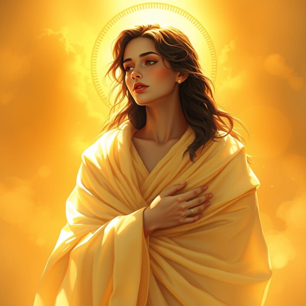 Radiant Figure Exuding Kindness in Art Nouveau Style