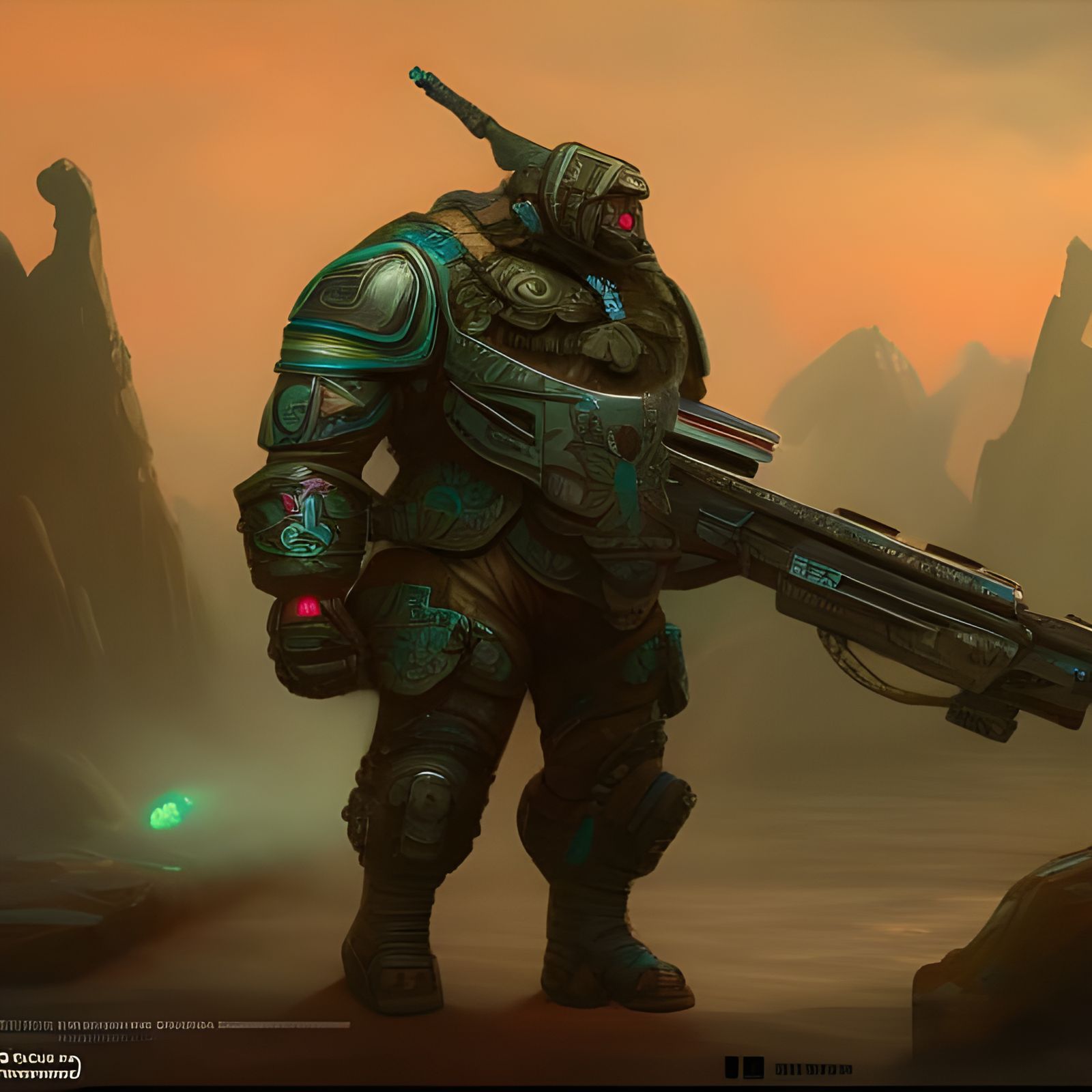 Detailed Heavy Gunner in a Fantasy Concept Art