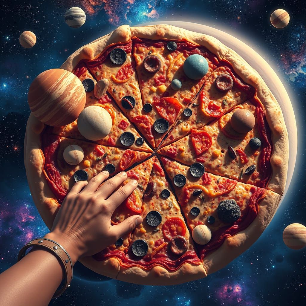Celestial Pizza with Orion: A Cosmic Digital Painting