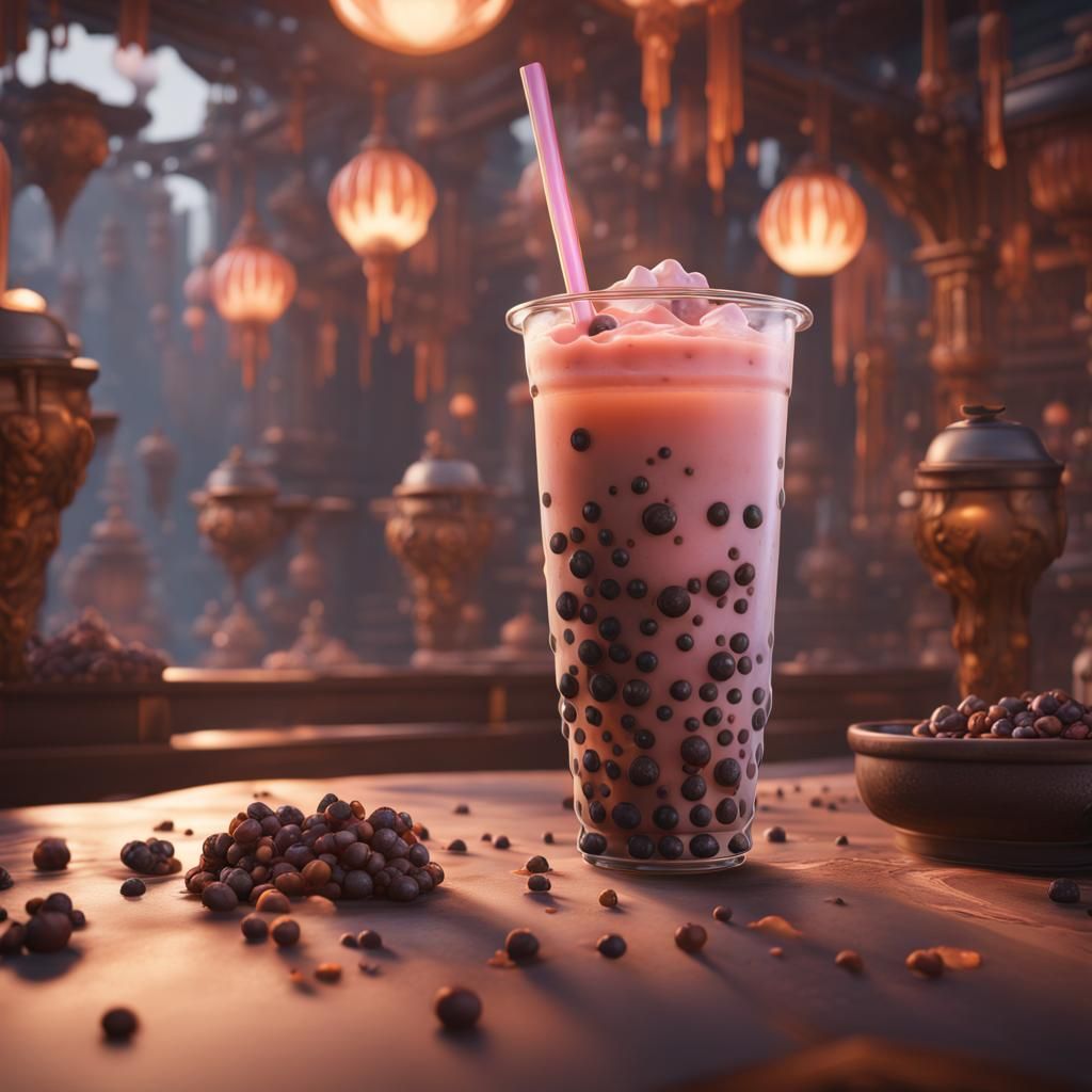 Detailed Matte Painting of Boba Tea