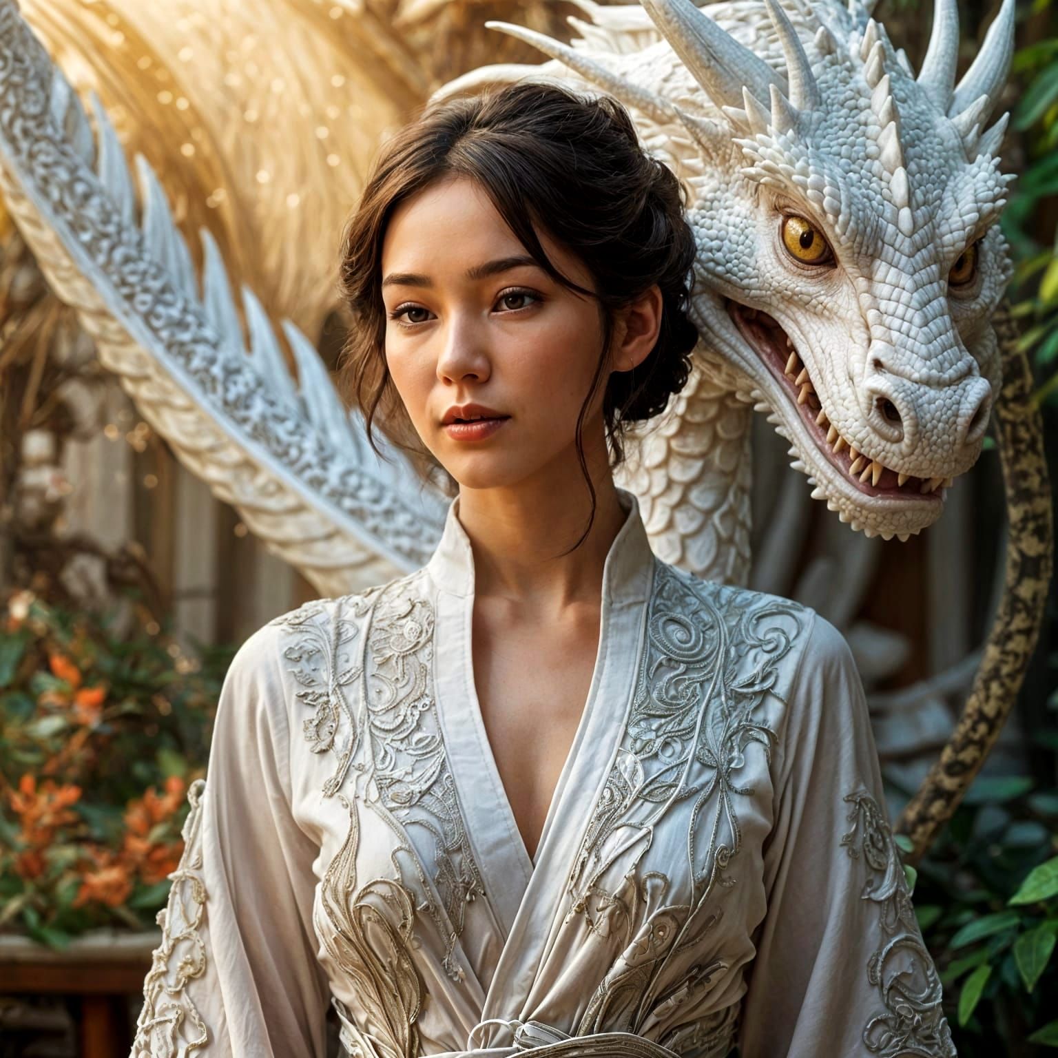 Whimsical White Dragon Entwines Harajuku Beauty