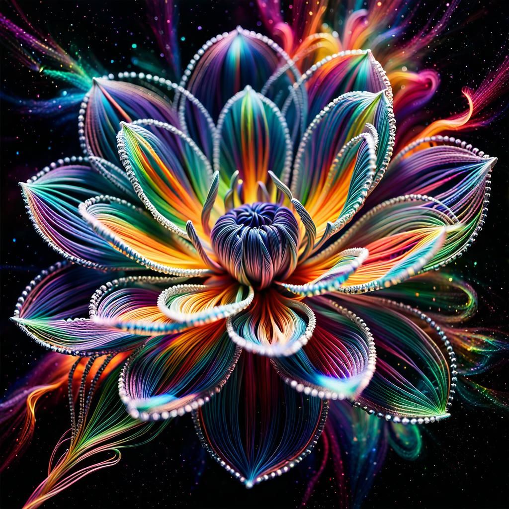 Crystallized Flower String Art in Nebula