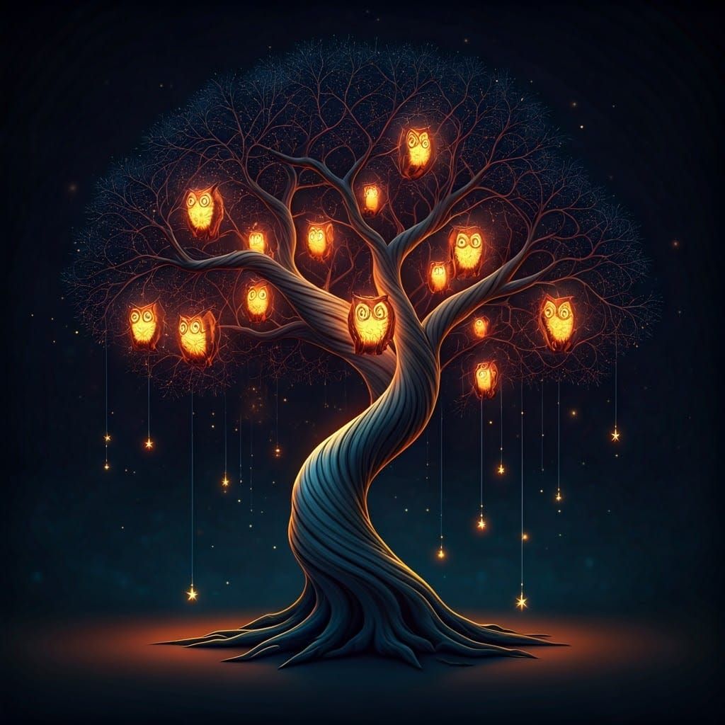Glowing Owl Tree Lamp: A Whimsical Fantasy