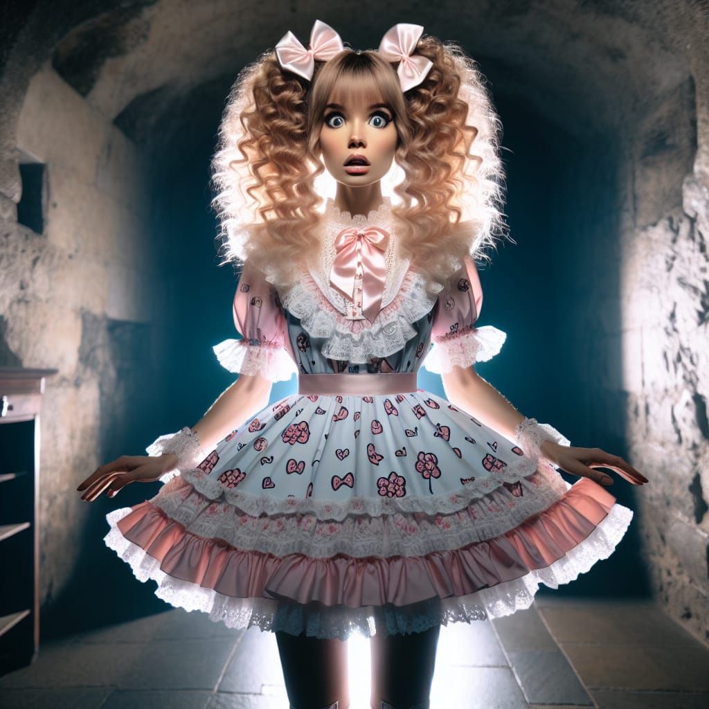 Woman in Maid Outfit in Dungeon