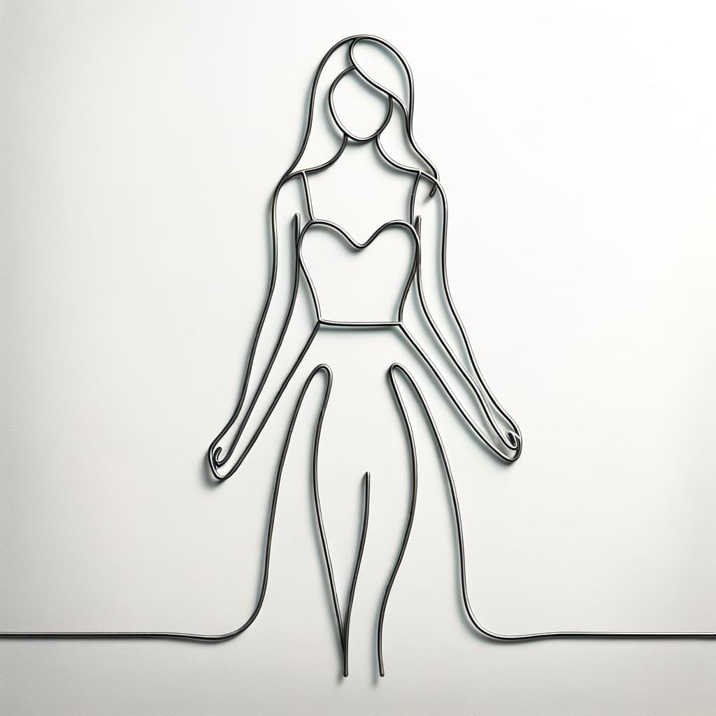 Minimalist Wire Sculpture of Woman in Sundress
