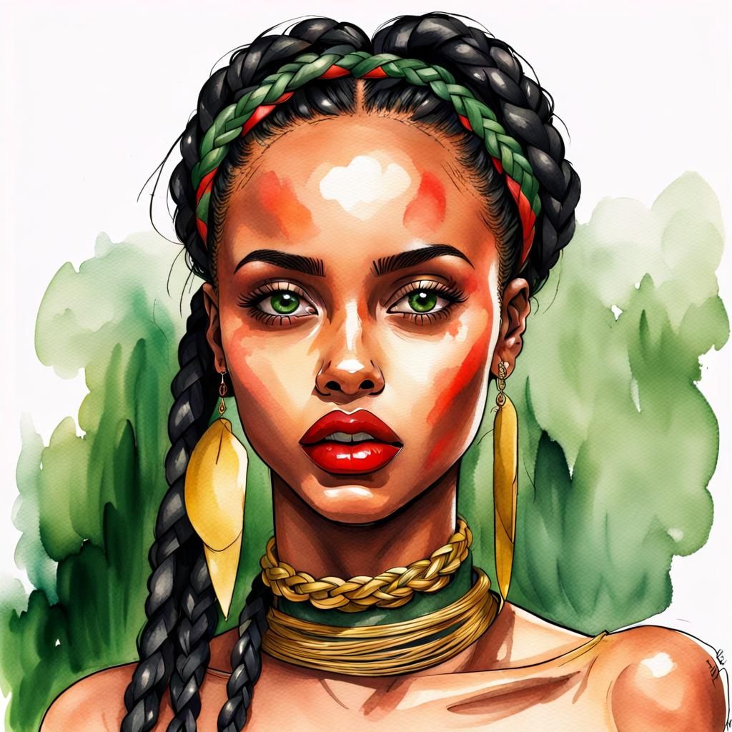 Ethiopian Beauty: Stunning Portrait in Watercolor