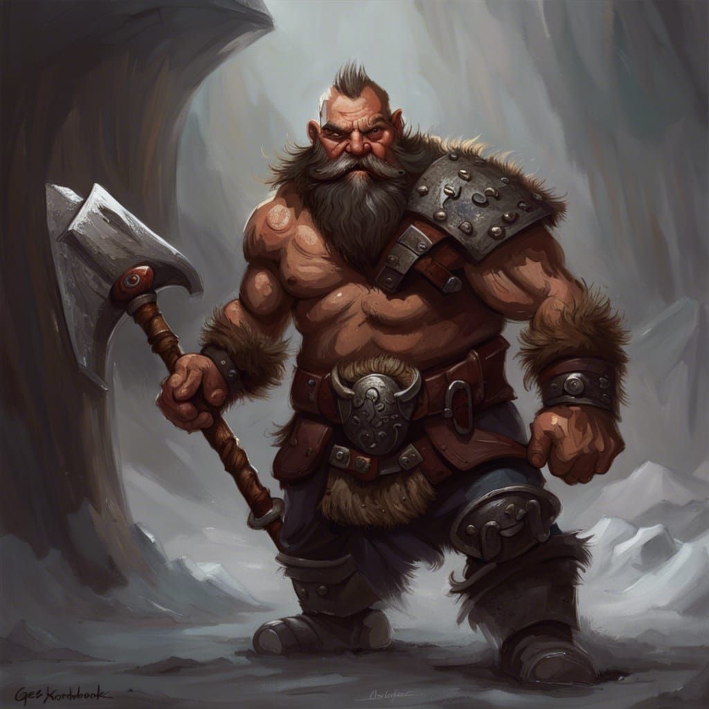 Sinister Dwarf Barbarian with Battleaxe