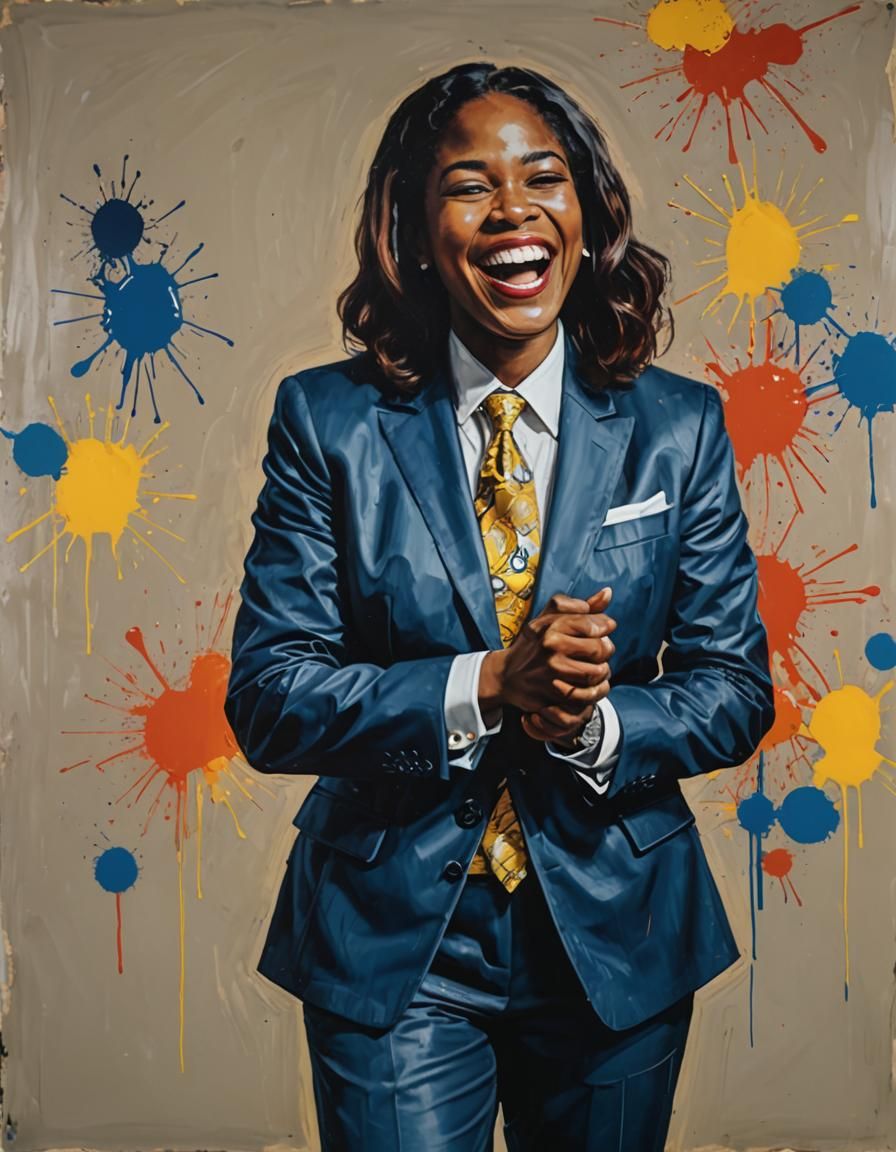 Laughing Woman Portrait in Warhol-Inspired Oil Painting