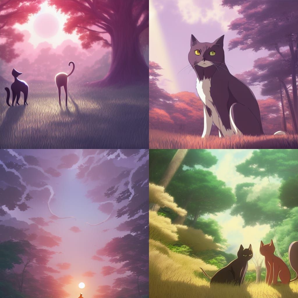 Slender Cats in Studio Ghibli Anime Style