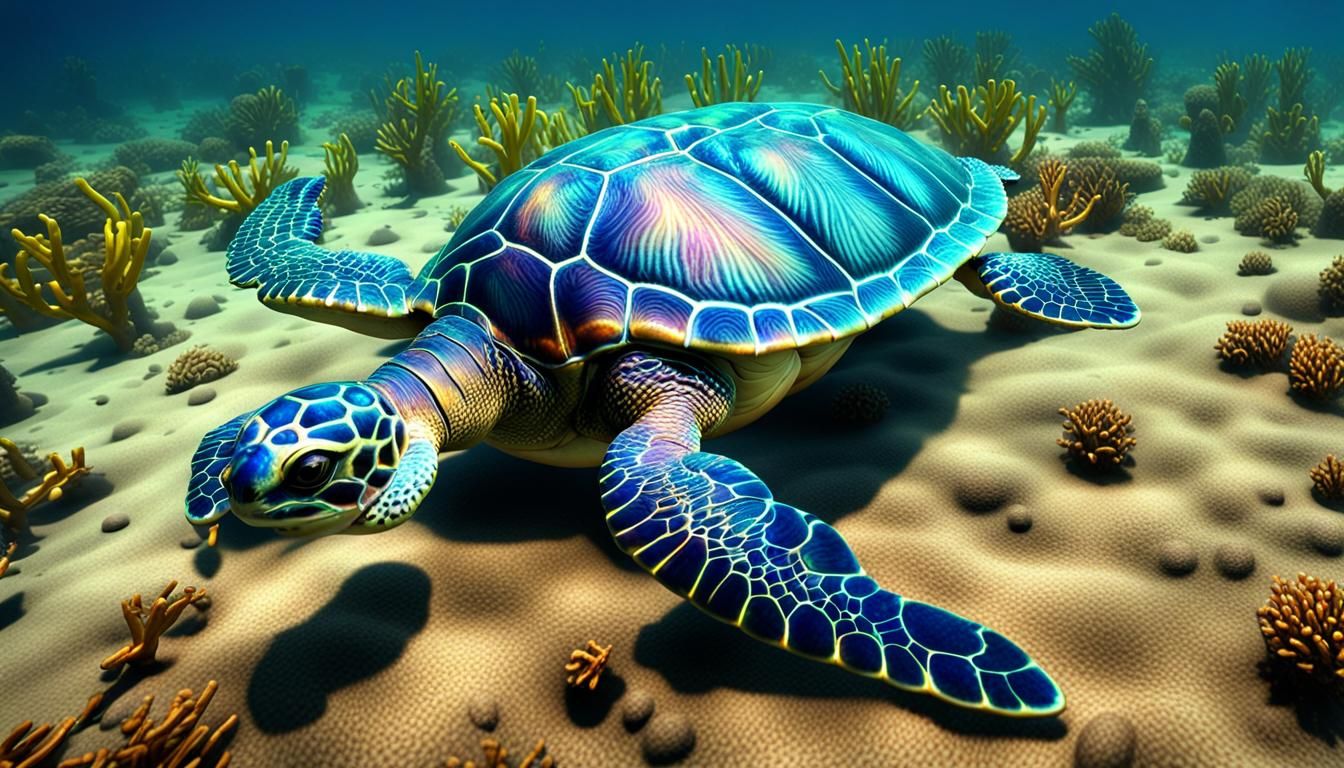 Realistic Iridescent Sea Turtle in 3D