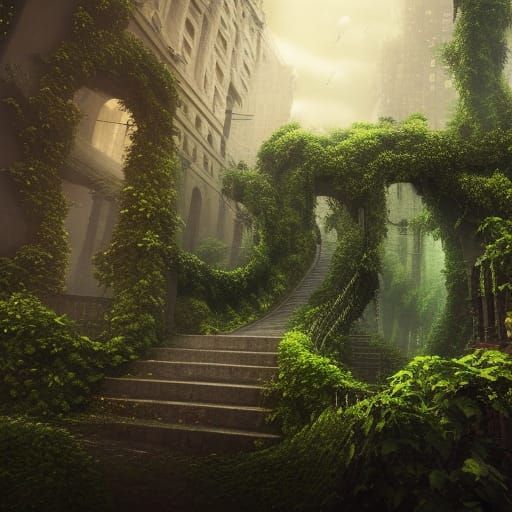 City Covered in Vines: Cinematic Digital Art