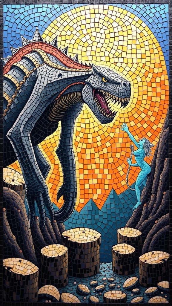Vibrant Mosaic Masterpiece Depicting Fantastical Creatures