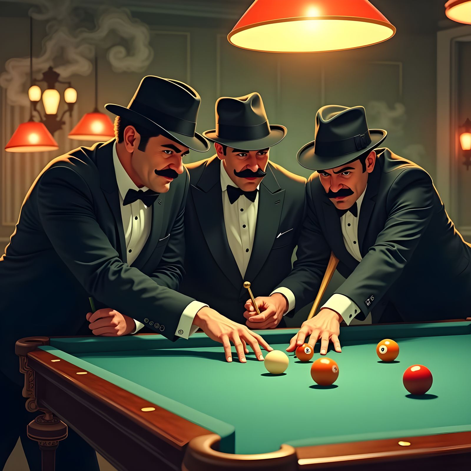 Men in Suits Playing Pool: A Vintage Scene