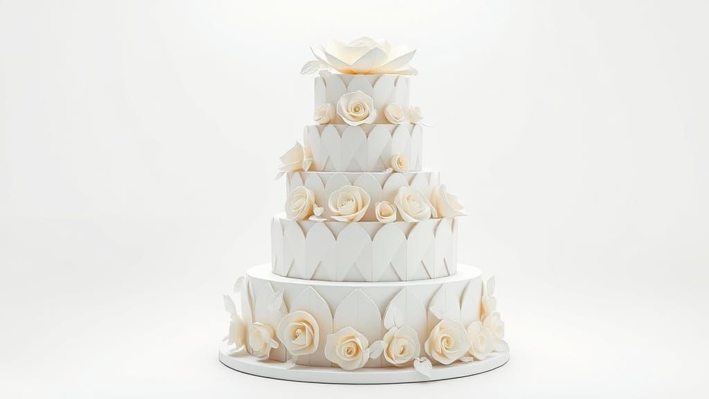 Origami Papercraft Cake with White Roses