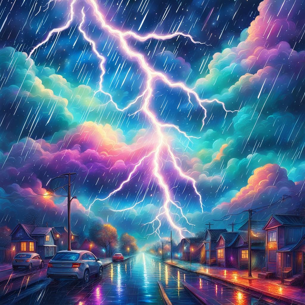 Dramatic Lightning Storm in Cosmic Astral Illustration