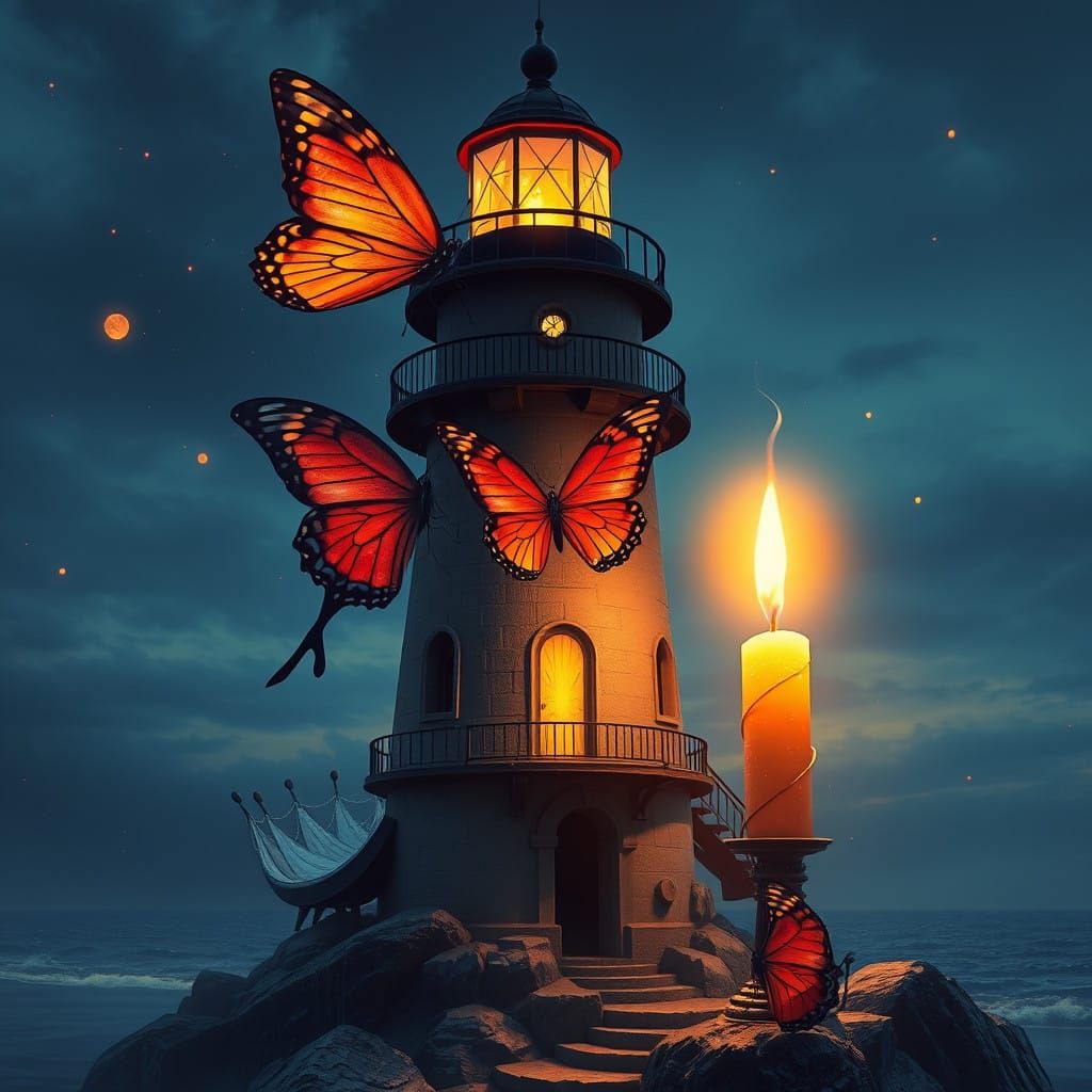 Luminous Panther Ignites Candlelit Beach Scene