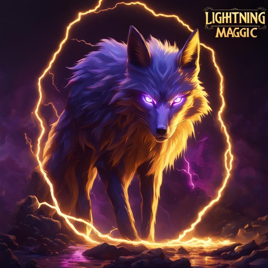 Lightning Magic Onyx Fox in Dark Fantasy Style