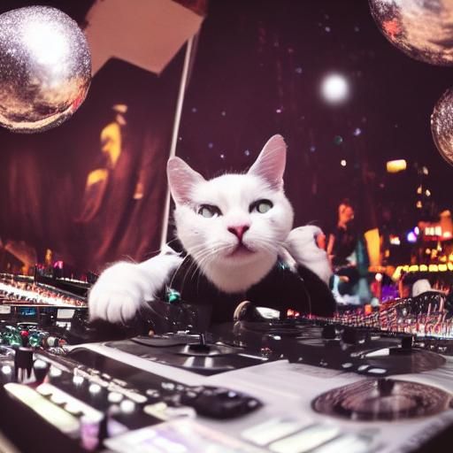 Cat DJing to Cheering Crowd: Hyperrealistic Image