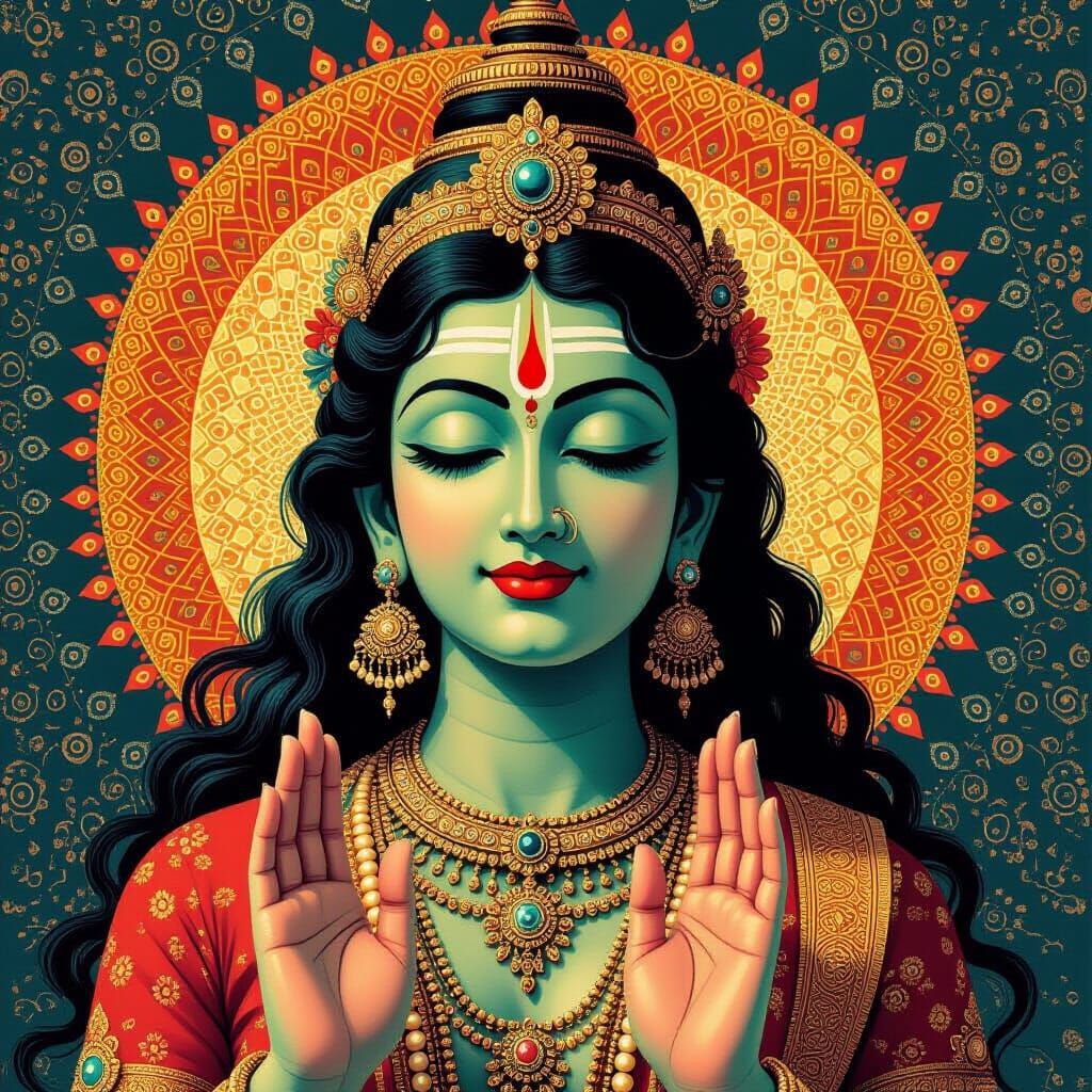 Hindu Goddess Double Exposure Portrait in Psychedelic Style