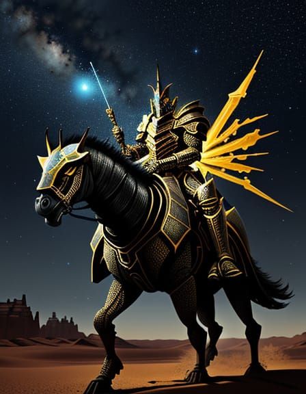 Sci-Fi Queen Riding Giant Scorpion Under Starry Desert Night