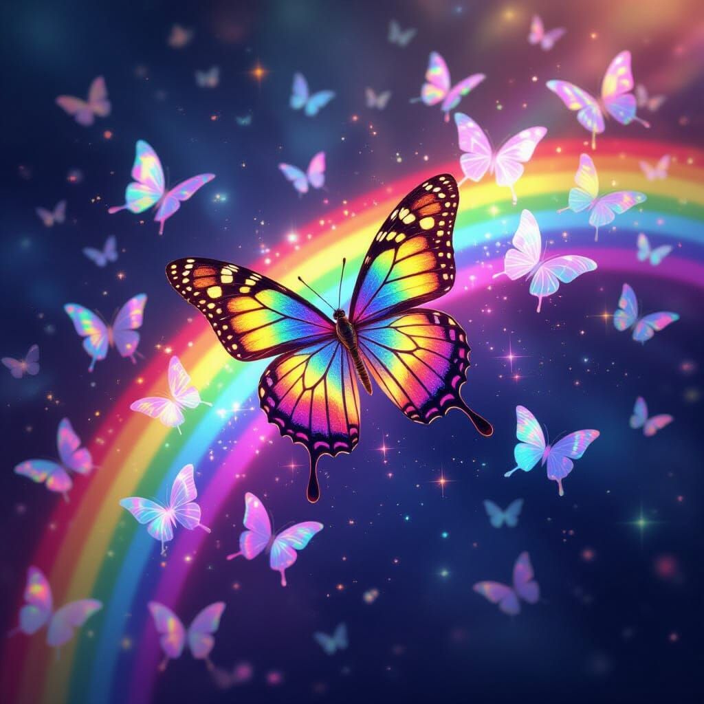 Rainbow of Iridescent Butterflies with Astral Cosmic Effects