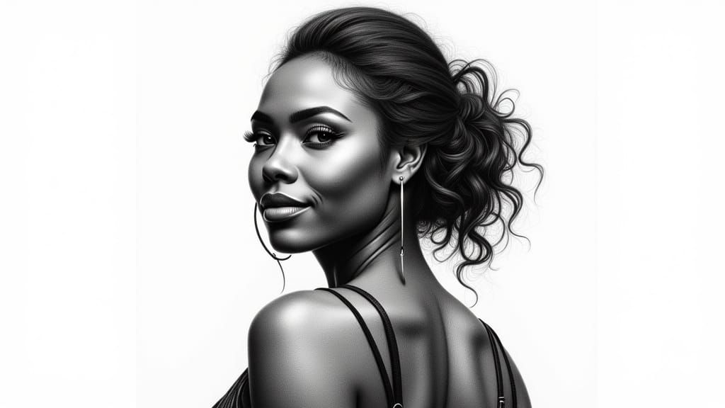 Hyperrealistic Pencil Drawing of a Black Woman in Golden Scr...