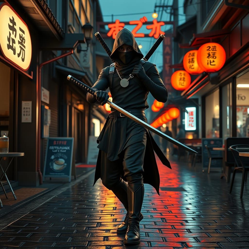 Ninja God in Neon Japanese Street