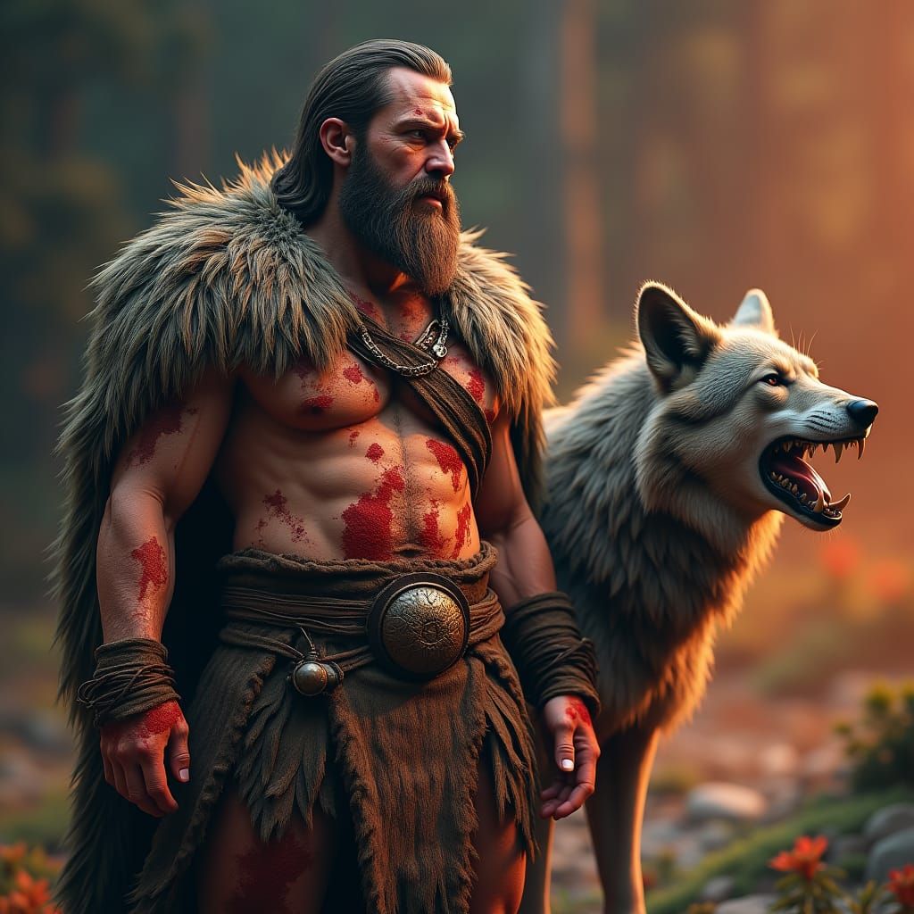 Stone Age Warrior and Wolf Protector