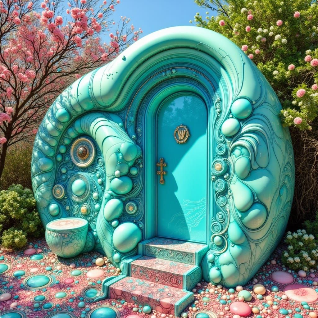 Futuristic Turquoise Porta Potty on Rodeo Drive