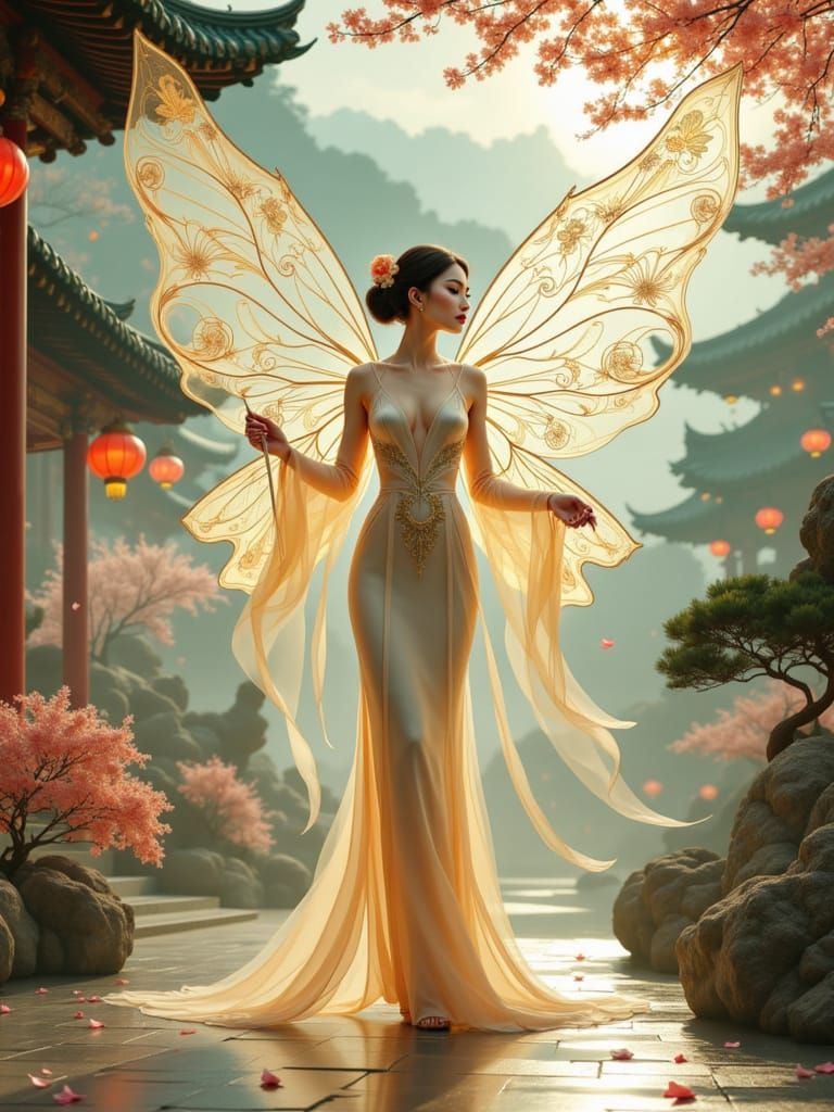 Radiant Temple Fairy in Art Deco Style